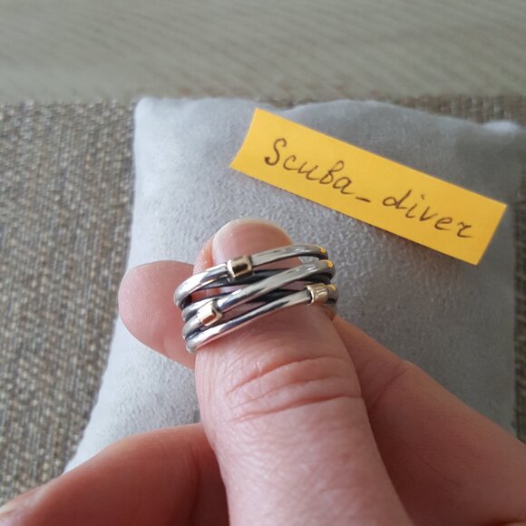 RARE Pandora Two-Tone Crossover Wrap Rope Ring 925 Silver 14K Gold Wide Band 8.5 - Picture 2 of 11